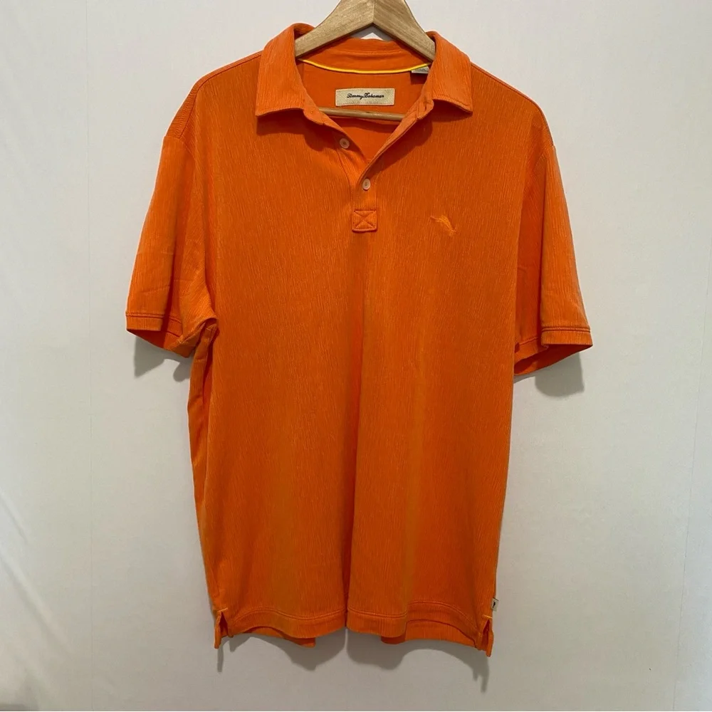 Tommy‎ Bahama Men's Polo Shirt Size Large Modal-blend Orange Casual Bright Color